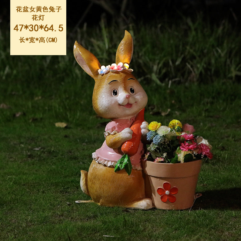 Outdoor Cartoon Rabbit Statue, Creative Solar Light Ornament for Garden, Courtyard, Villa & Landscape Decor