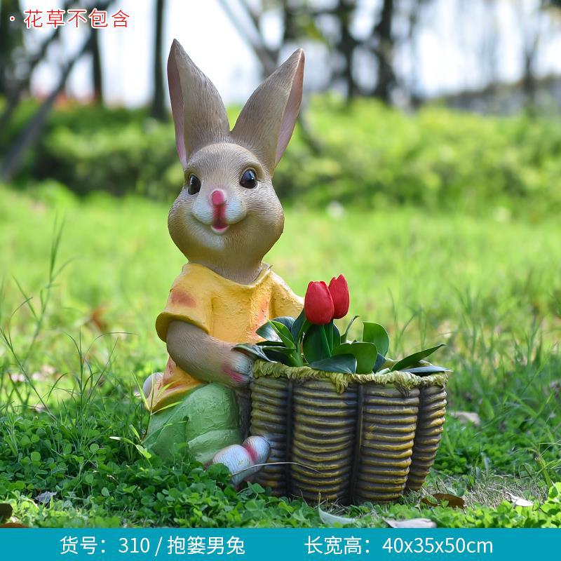 Large Creative Resin Cartoon Statue Rabbit Planter for Garden & Courtyard, Succulent Pot, Outdoor Landscape Decor