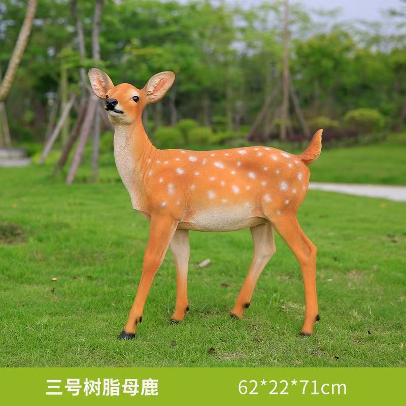 Outdoor Fiberglass Sika Deer Sculpture, Life-size Resin Deer Statue for Garden, Courtyard, Villa Landscape Ornament
