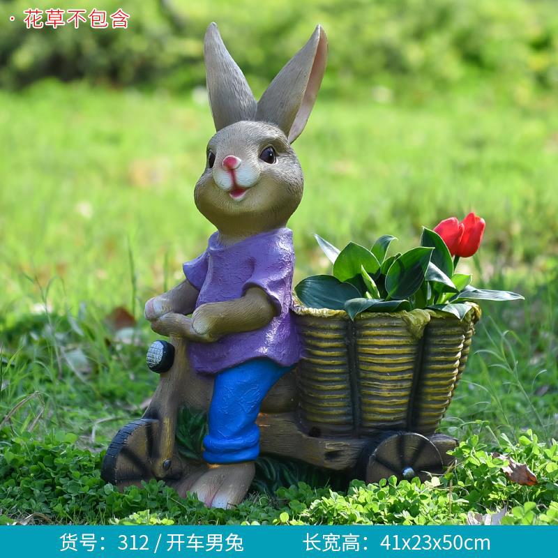 Large Creative Resin Cartoon Statue Rabbit Planter for Garden & Courtyard, Succulent Pot, Outdoor Landscape Decor