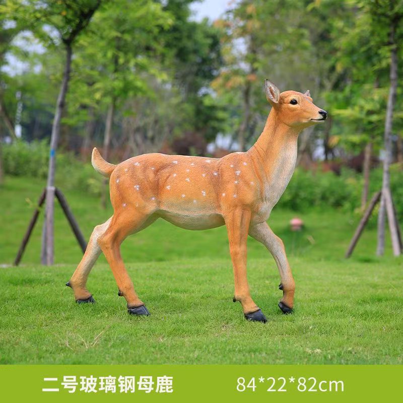 Outdoor Fiberglass Sika Deer Sculpture, Life-size Resin Deer Statue for Garden, Courtyard, Villa Landscape Ornament