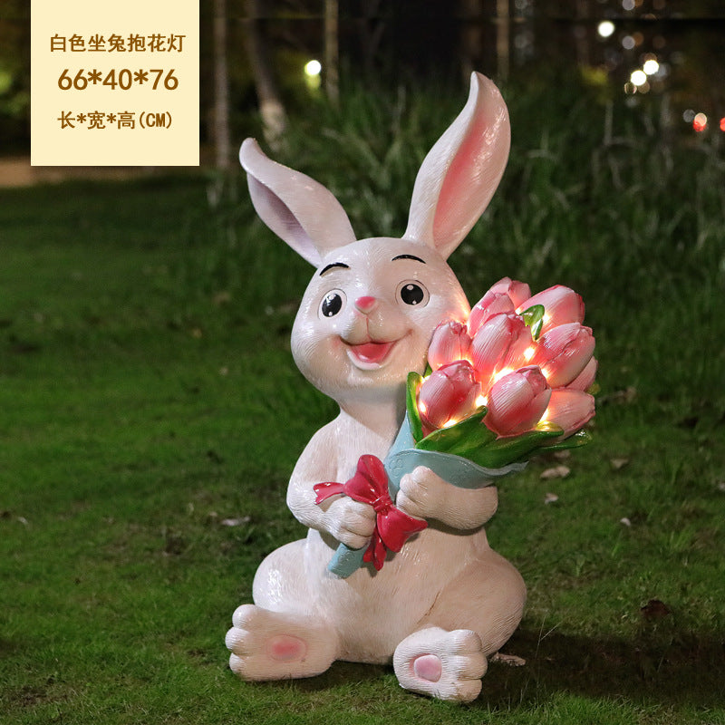 Outdoor Cartoon Rabbit Statue, Creative Solar Light Ornament for Garden, Courtyard, Villa & Landscape Decor