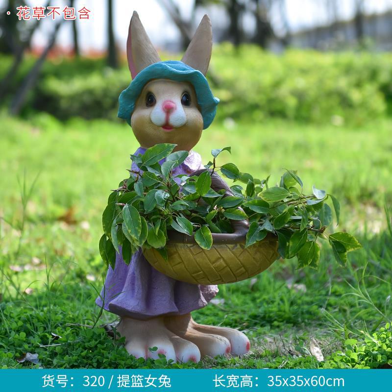 Large Creative Resin Cartoon Statue Rabbit Planter for Garden & Courtyard, Succulent Pot, Outdoor Landscape Decor