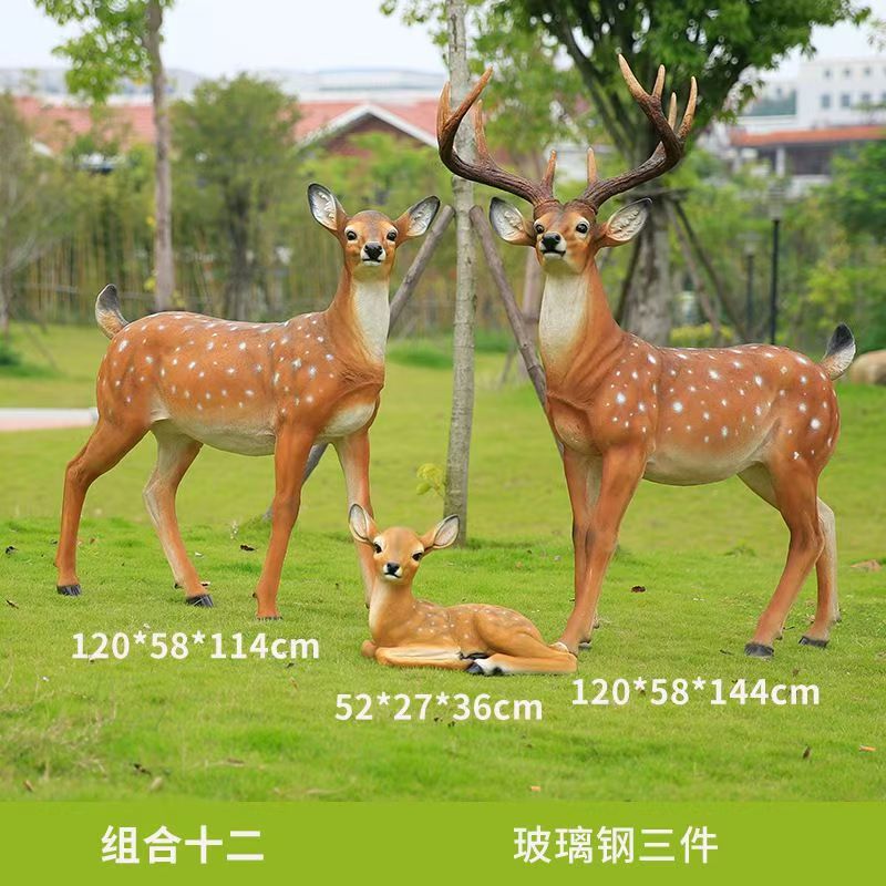 Outdoor Fiberglass Sika Deer Sculpture, Life-size Resin Deer Statue for Garden, Courtyard, Villa Landscape Ornament
