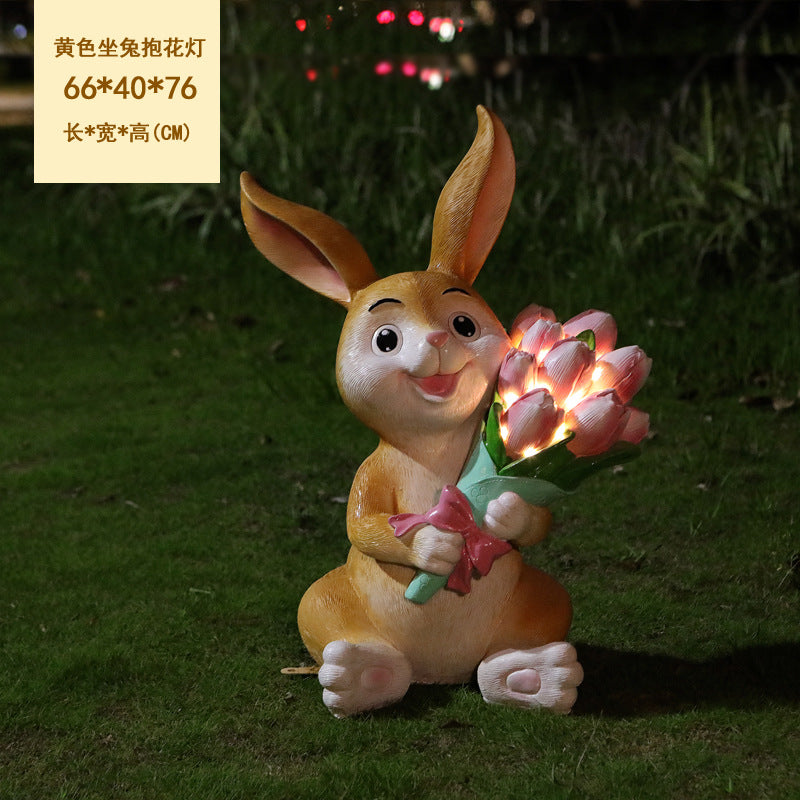 Outdoor Cartoon Rabbit Statue, Creative Solar Light Ornament for Garden, Courtyard, Villa & Landscape Decor