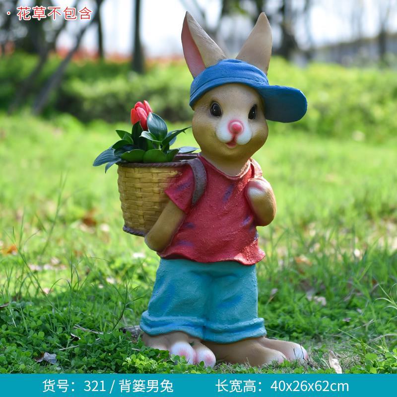 Large Creative Resin Cartoon Statue Rabbit Planter for Garden & Courtyard, Succulent Pot, Outdoor Landscape Decor