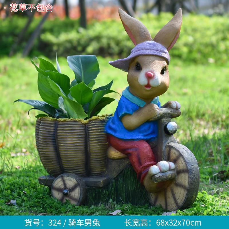 Large Creative Resin Cartoon Statue Rabbit Planter for Garden & Courtyard, Succulent Pot, Outdoor Landscape Decor