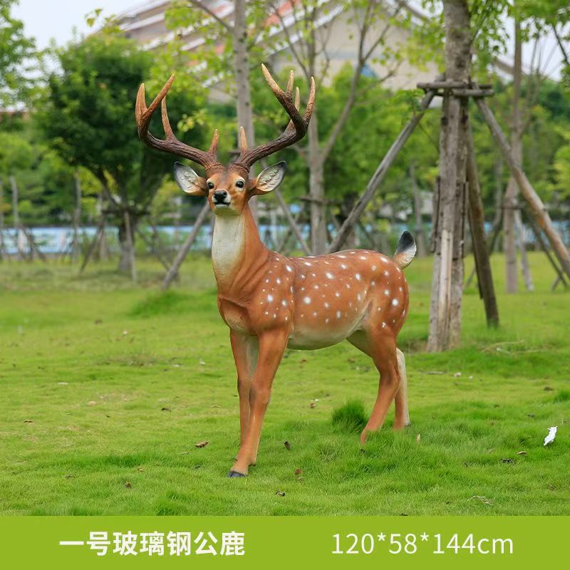 Outdoor Fiberglass Sika Deer Sculpture, Life-size Resin Deer Statue for Garden, Courtyard, Villa Landscape Ornament