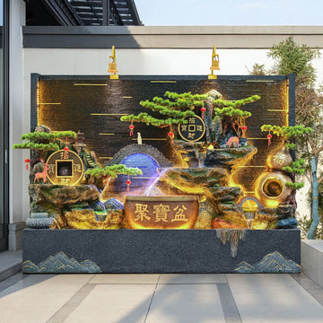 Rockery Water Fountain Ornament, Feng Shui Water Wheel, Floor Standing Water Curtain Screen with Circulating Water, Wealth Attracting Decor for Office