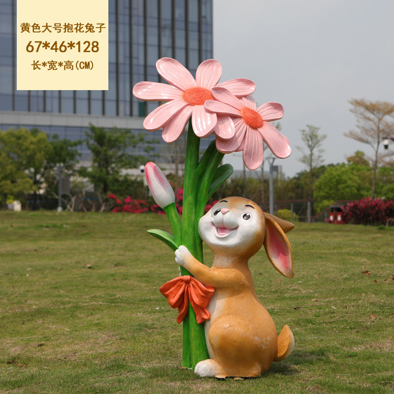Outdoor Cartoon Rabbit Statue, Creative Solar Light Ornament for Garden, Courtyard, Villa & Landscape Decor