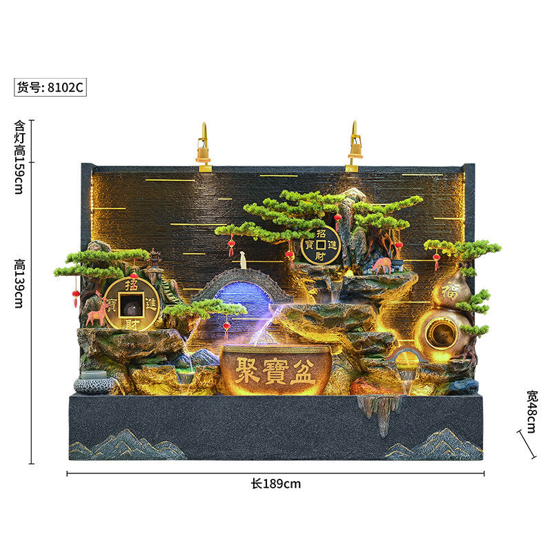 Rockery Water Fountain Ornament, Feng Shui Water Wheel, Floor Standing Water Curtain Screen with Circulating Water, Wealth Attracting Decor for Office