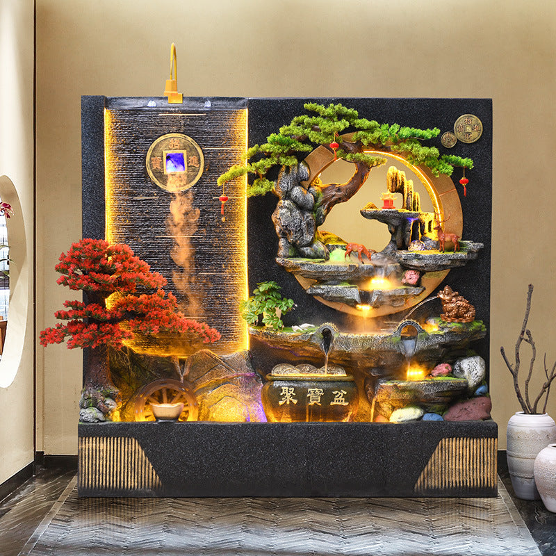 Large Outdoor Rockery Water Fountain Ornament, Circulating Water Curtain Screen Landscape Decor for Courtyard & Office