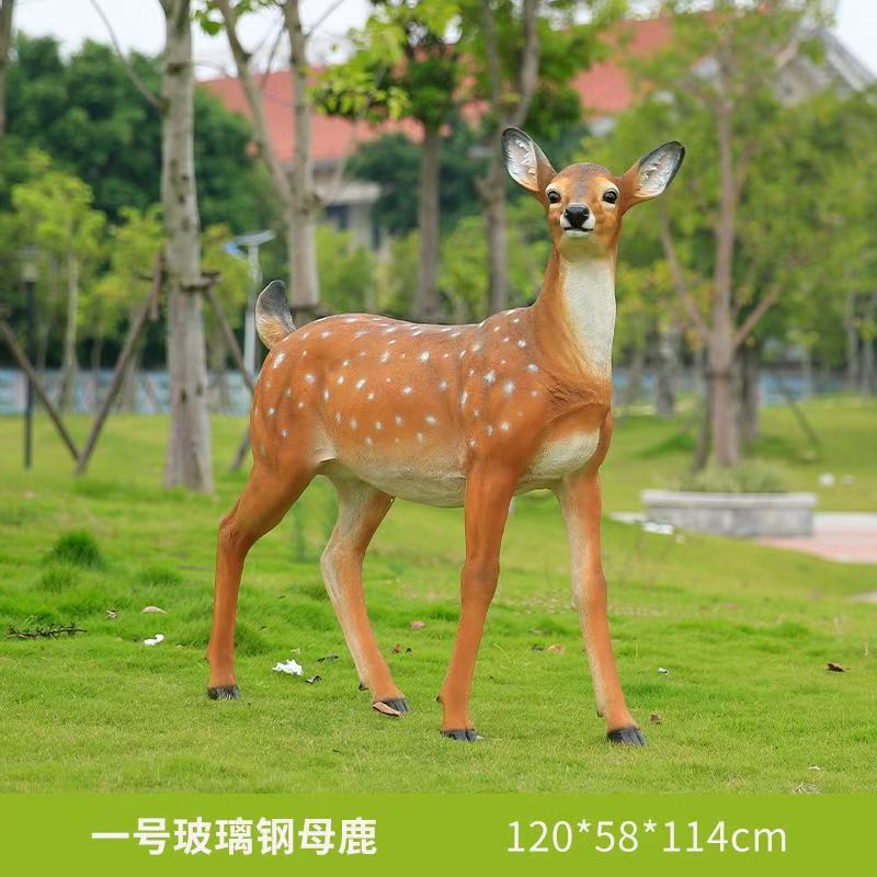 Outdoor Fiberglass Sika Deer Sculpture, Life-size Resin Deer Statue for Garden, Courtyard, Villa Landscape Ornament