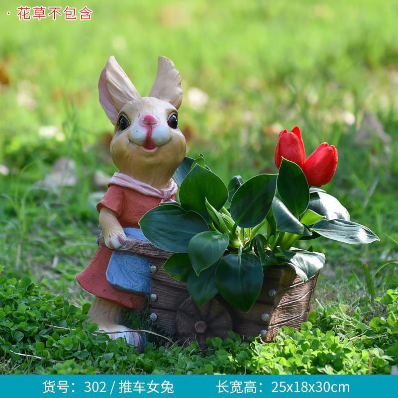 Large Creative Resin Cartoon Statue Rabbit Planter for Garden & Courtyard, Succulent Pot, Outdoor Landscape Decor