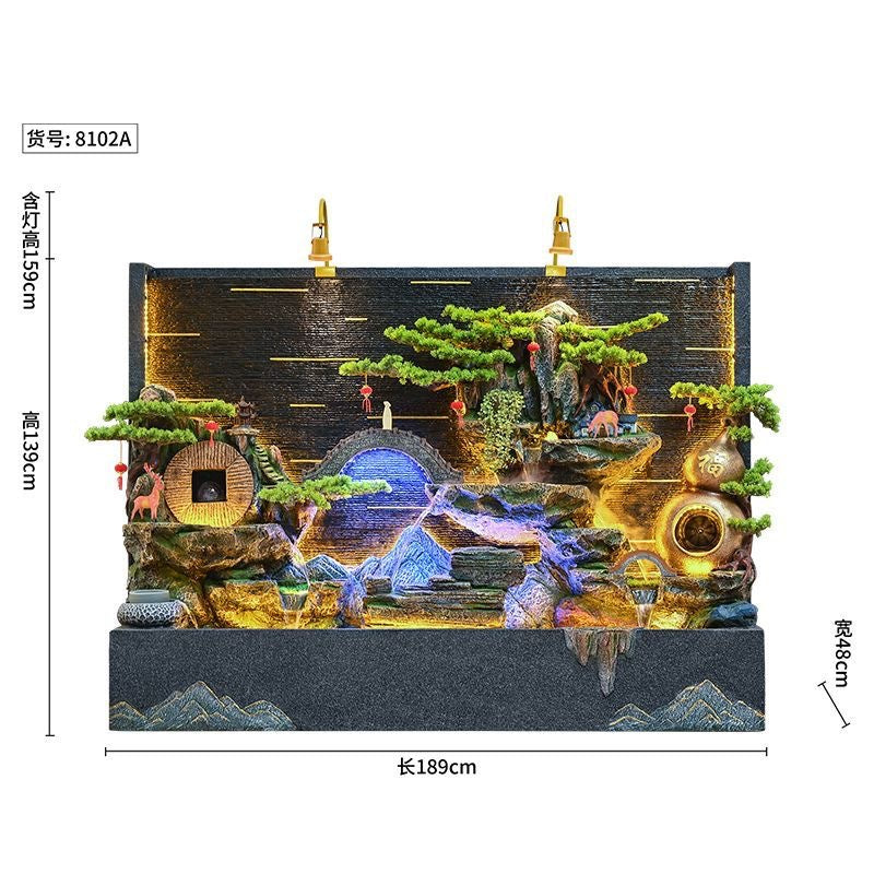 Rockery Water Fountain Ornament, Feng Shui Water Wheel, Floor Standing Water Curtain Screen with Circulating Water, Wealth Attracting Decor for Office