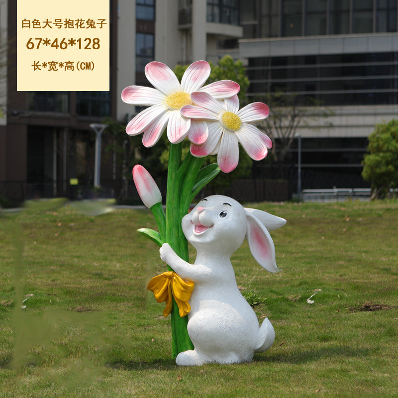 Outdoor Cartoon Rabbit Statue, Creative Solar Light Ornament for Garden, Courtyard, Villa & Landscape Decor