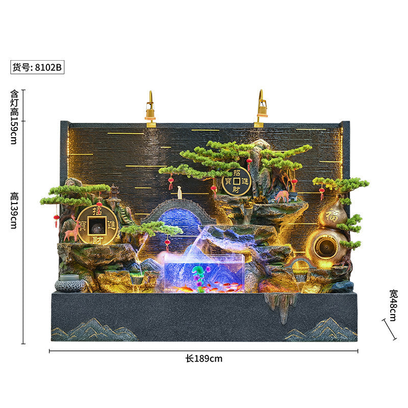 Rockery Water Fountain Ornament, Feng Shui Water Wheel, Floor Standing Water Curtain Screen with Circulating Water, Wealth Attracting Decor for Office