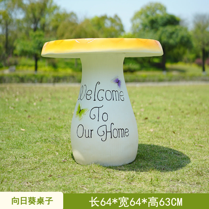 Cartoon Sunflower Table & Chair Sculpture, Commercial Street, Courtyard, Scenic Spot Lawn Landscape Decor, Amusement Park Display Ornaments