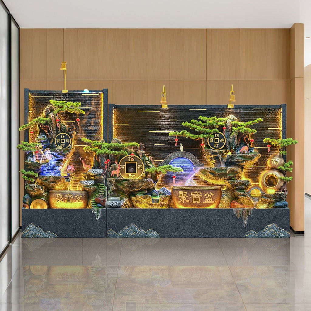 Rockery Water Fountain Ornament, Feng Shui Water Wheel, Floor Standing Water Curtain Screen with Circulating Water, Wealth Attracting Decor for Office