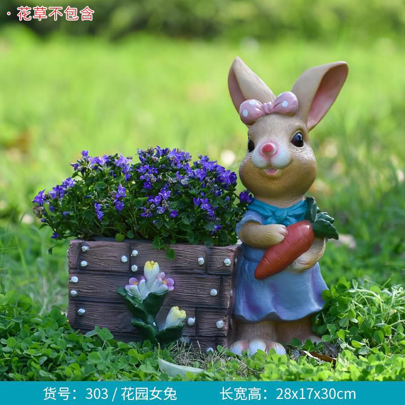 Large Creative Resin Cartoon Statue Rabbit Planter for Garden & Courtyard, Succulent Pot, Outdoor Landscape Decor