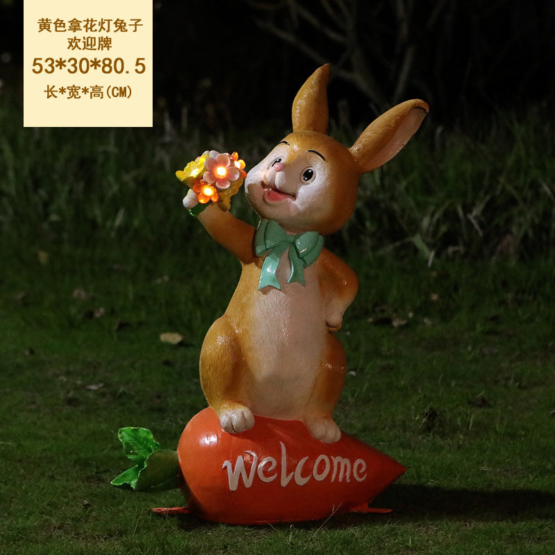 Outdoor Cartoon Rabbit Statue, Creative Solar Light Ornament for Garden, Courtyard, Villa & Landscape Decor