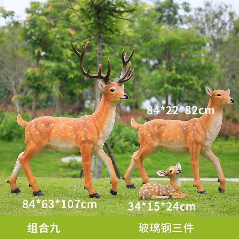 Outdoor Fiberglass Sika Deer Sculpture, Life-size Resin Deer Statue for Garden, Courtyard, Villa Landscape Ornament