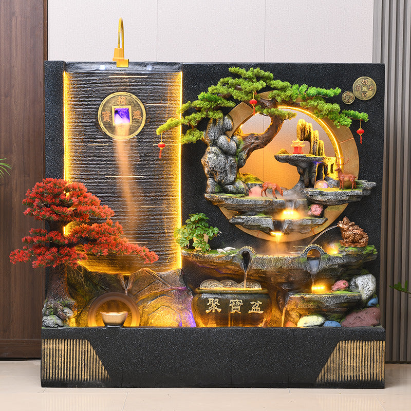 Large Outdoor Rockery Water Fountain Ornament, Circulating Water Curtain Screen Landscape Decor for Courtyard & Office