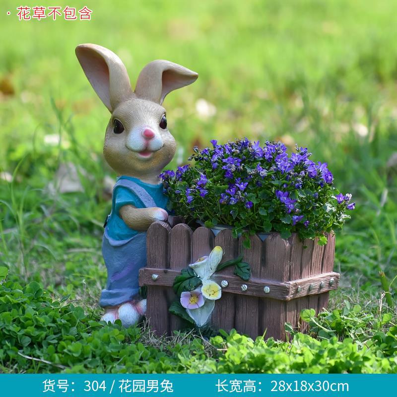Large Creative Resin Cartoon Statue Rabbit Planter for Garden & Courtyard, Succulent Pot, Outdoor Landscape Decor
