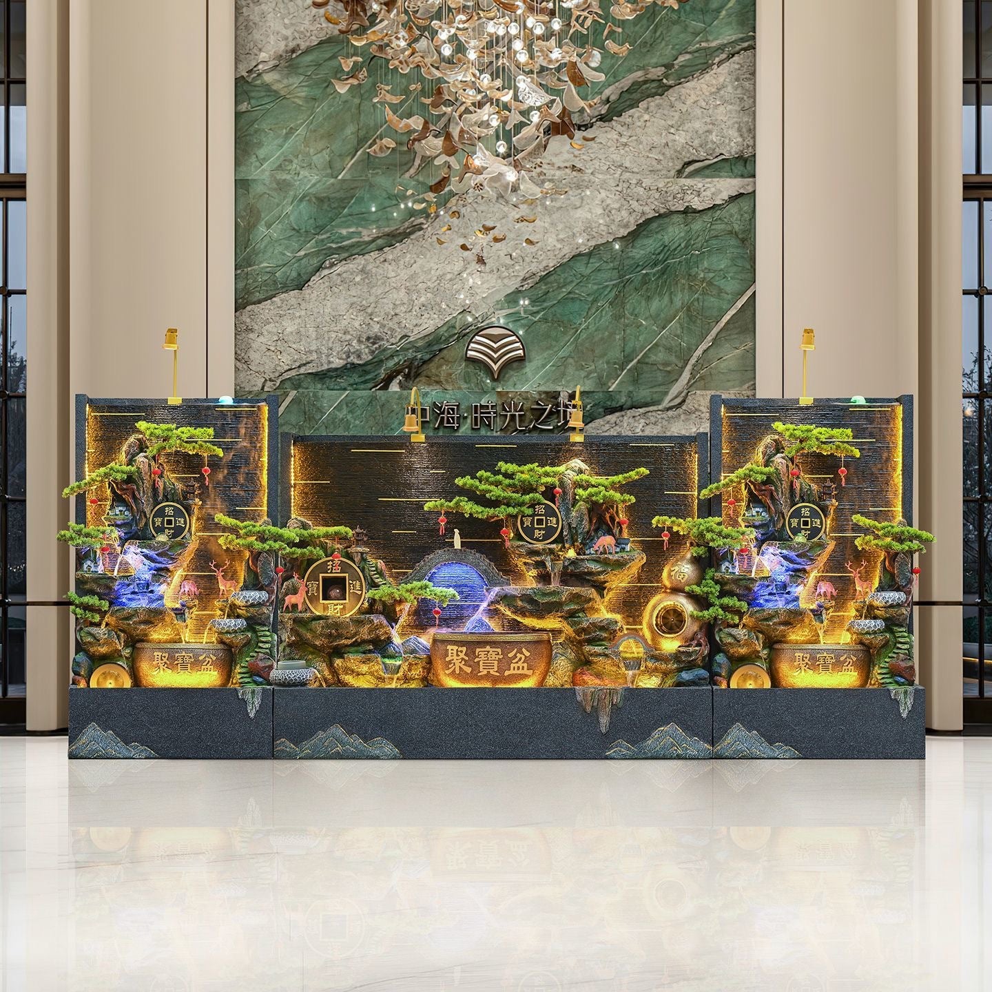 Rockery Water Fountain Ornament, Feng Shui Water Wheel, Floor Standing Water Curtain Screen with Circulating Water, Wealth Attracting Decor for Office