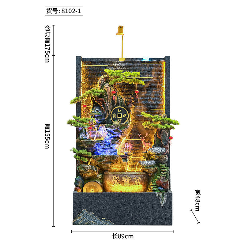 Rockery Water Fountain Ornament, Feng Shui Water Wheel, Floor Standing Water Curtain Screen with Circulating Water, Wealth Attracting Decor for Office