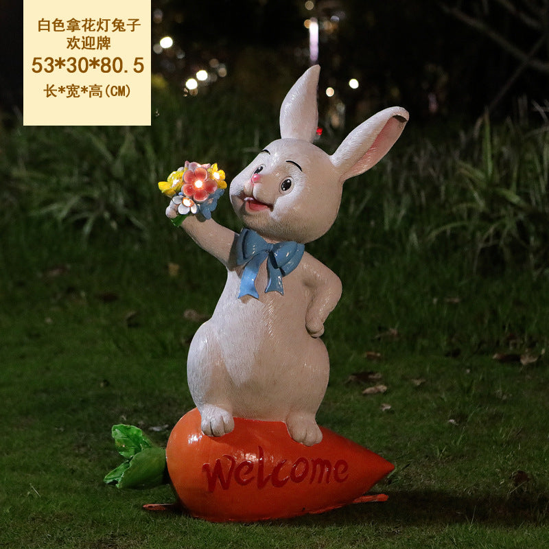 Outdoor Cartoon Rabbit Statue, Creative Solar Light Ornament for Garden, Courtyard, Villa & Landscape Decor