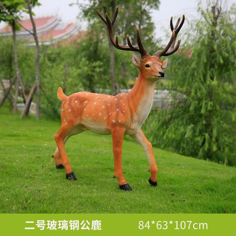 Outdoor Fiberglass Sika Deer Sculpture, Life-size Resin Deer Statue for Garden, Courtyard, Villa Landscape Ornament