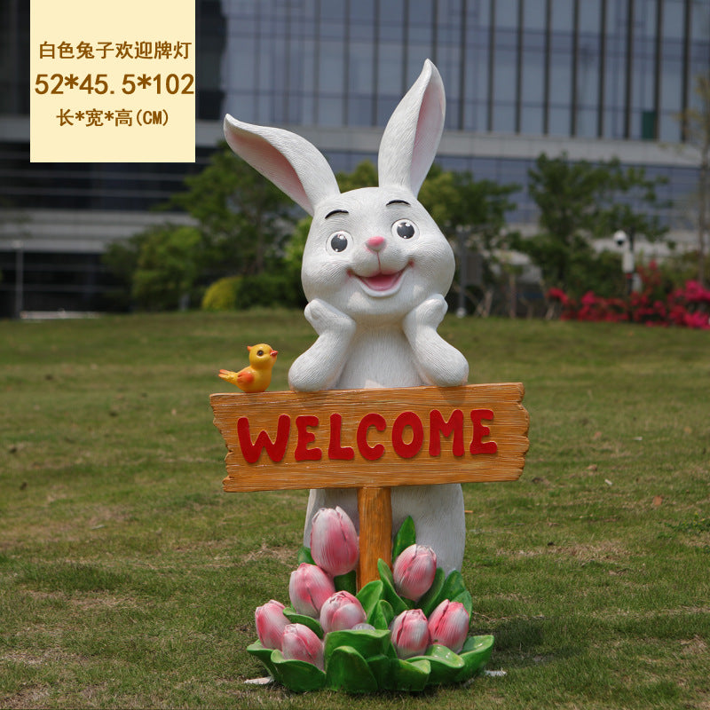 Outdoor Cartoon Rabbit Statue, Creative Solar Light Ornament for Garden, Courtyard, Villa & Landscape Decor