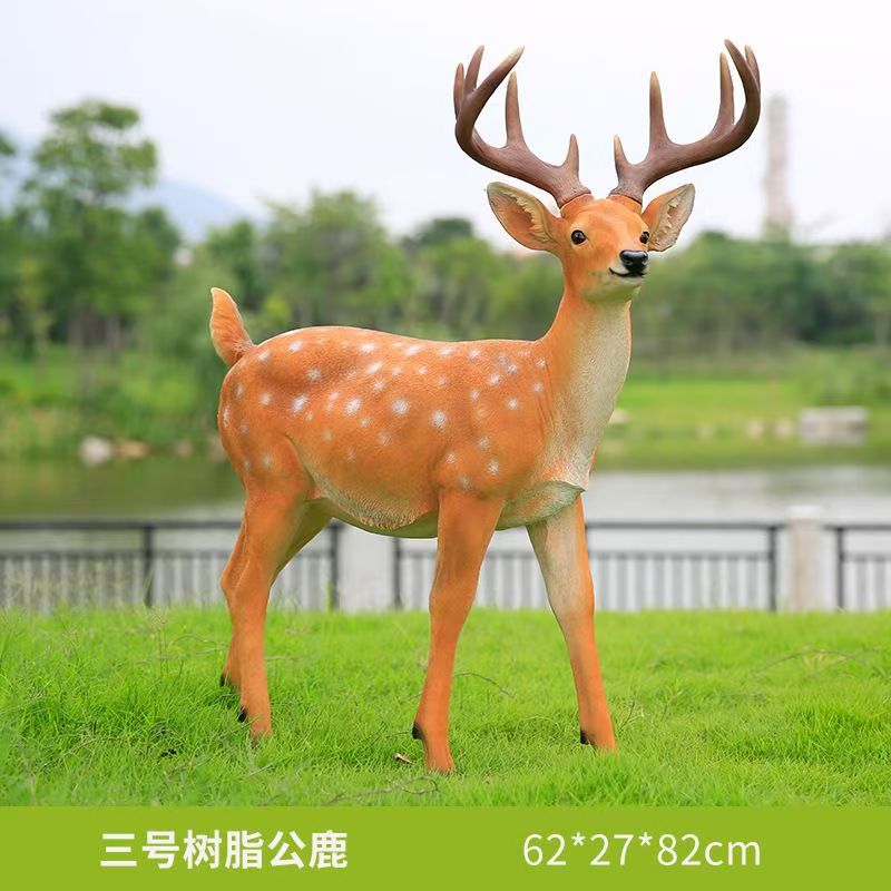 Outdoor Fiberglass Sika Deer Sculpture, Life-size Resin Deer Statue for Garden, Courtyard, Villa Landscape Ornament