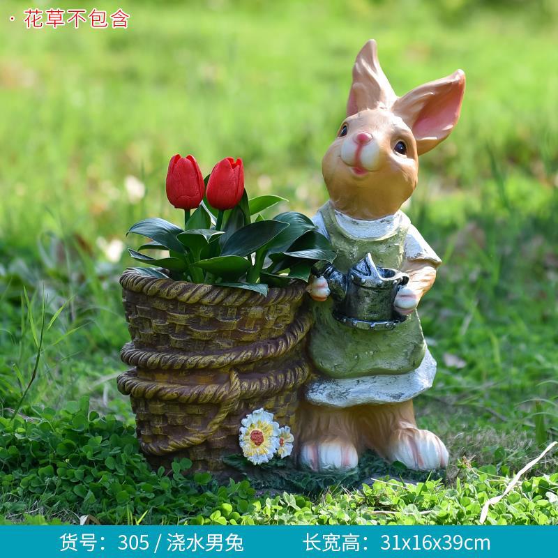 Large Creative Resin Cartoon Statue Rabbit Planter for Garden & Courtyard, Succulent Pot, Outdoor Landscape Decor