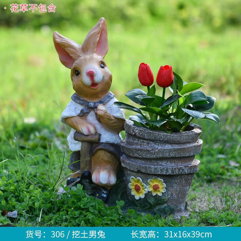 Large Creative Resin Cartoon Statue Rabbit Planter for Garden & Courtyard, Succulent Pot, Outdoor Landscape Decor
