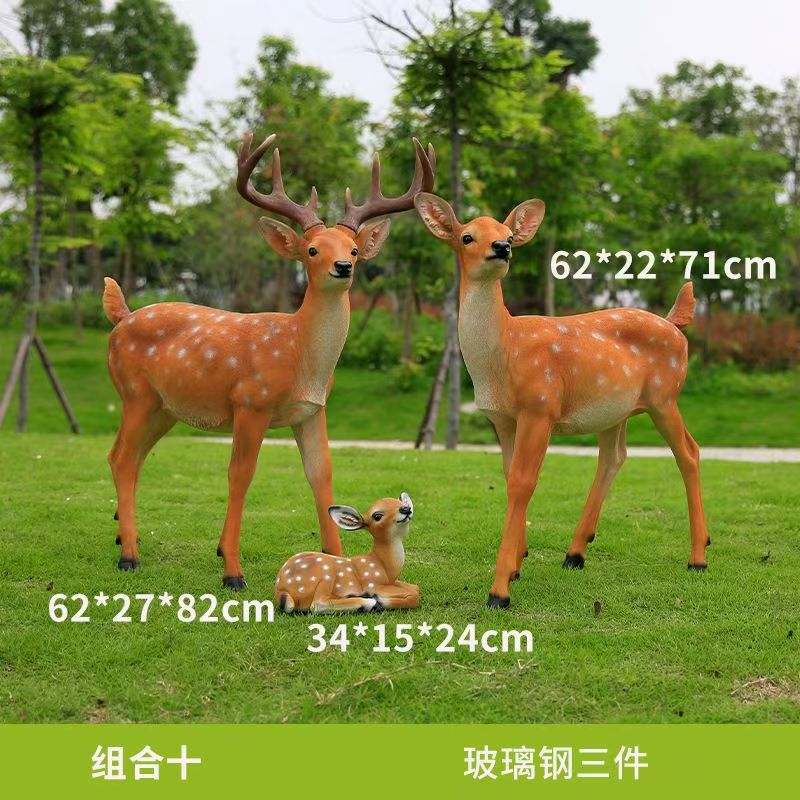 Outdoor Fiberglass Sika Deer Sculpture, Life-size Resin Deer Statue for Garden, Courtyard, Villa Landscape Ornament