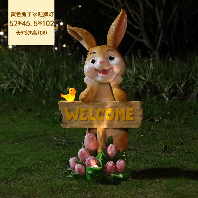 Outdoor Cartoon Rabbit Statue, Creative Solar Light Ornament for Garden, Courtyard, Villa & Landscape Decor