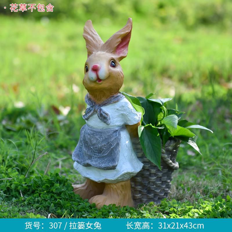 Large Creative Resin Cartoon Statue Rabbit Planter for Garden & Courtyard, Succulent Pot, Outdoor Landscape Decor