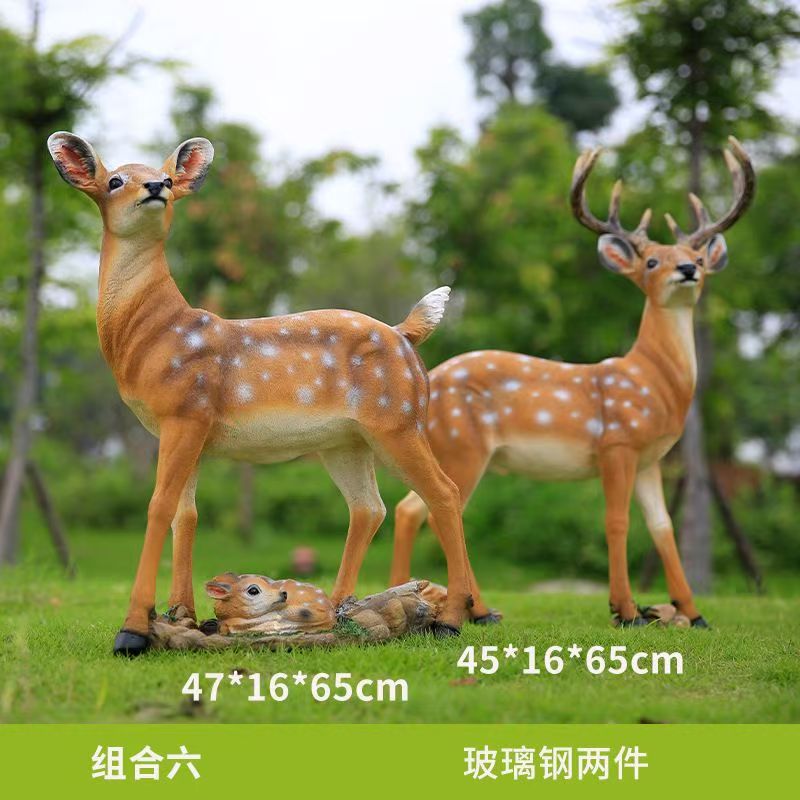 Outdoor Fiberglass Sika Deer Sculpture, Life-size Resin Deer Statue for Garden, Courtyard, Villa Landscape Ornament