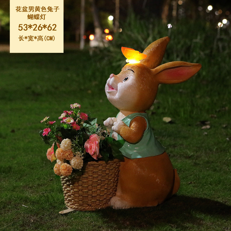 Outdoor Cartoon Rabbit Statue, Creative Solar Light Ornament for Garden, Courtyard, Villa & Landscape Decor