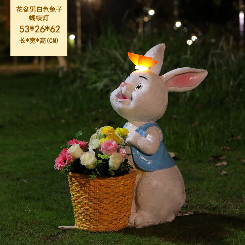 Outdoor Cartoon Rabbit Statue, Creative Solar Light Ornament for Garden, Courtyard, Villa & Landscape Decor