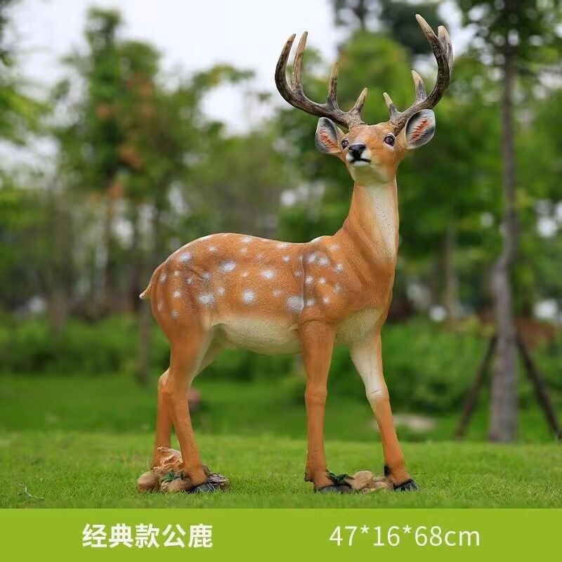 Outdoor Fiberglass Sika Deer Sculpture, Life-size Resin Deer Statue for Garden, Courtyard, Villa Landscape Ornament