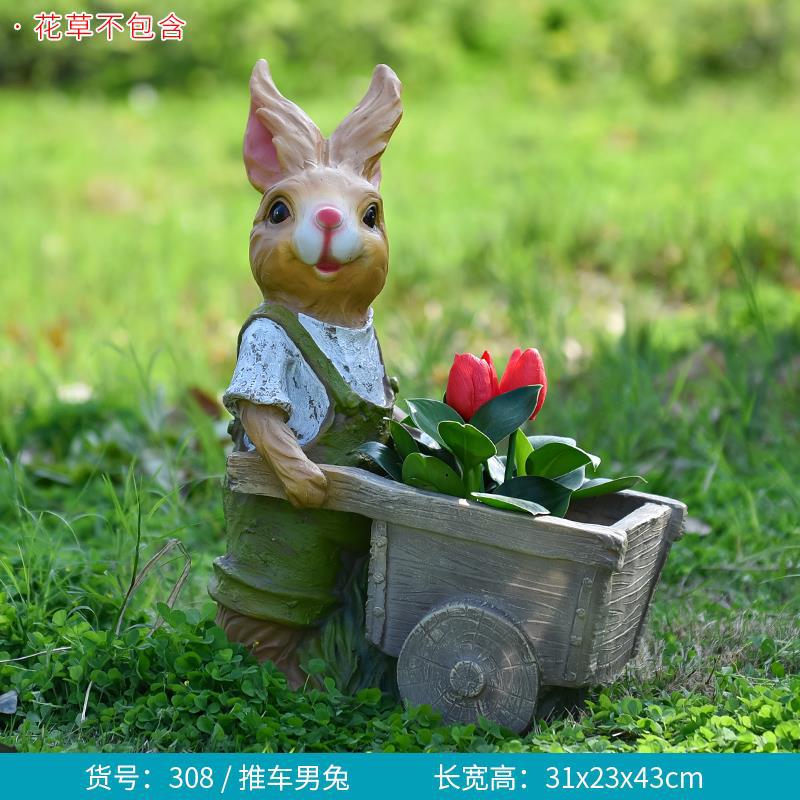 Large Creative Resin Cartoon Statue Rabbit Planter for Garden & Courtyard, Succulent Pot, Outdoor Landscape Decor