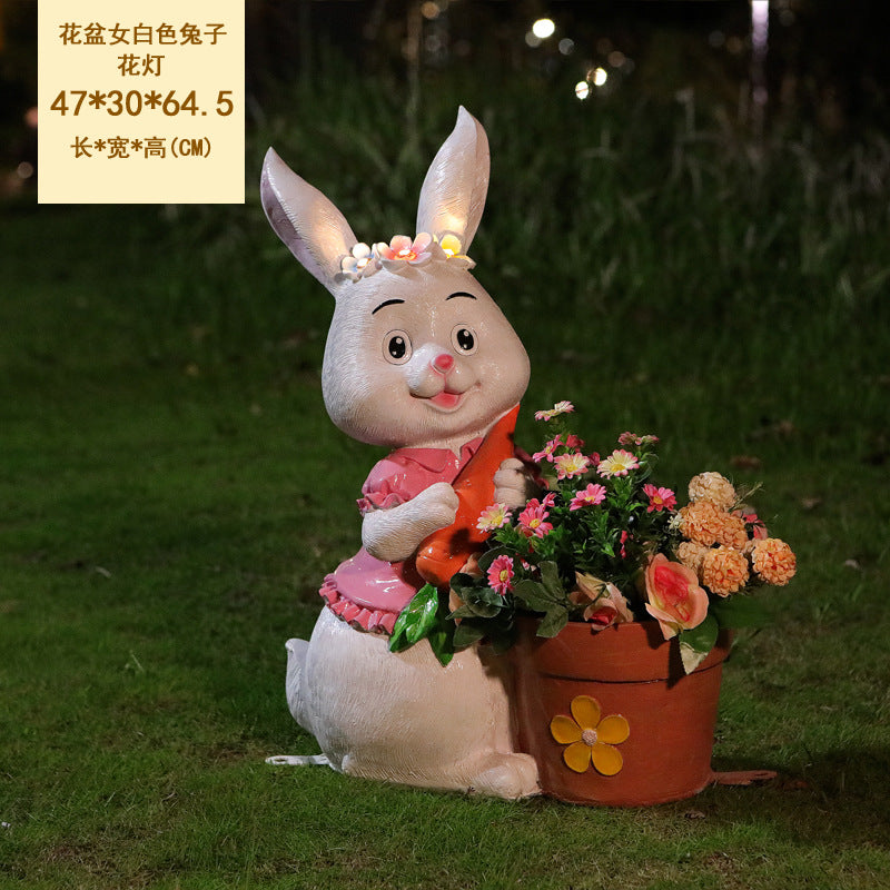 Outdoor Cartoon Rabbit Statue, Creative Solar Light Ornament for Garden, Courtyard, Villa & Landscape Decor