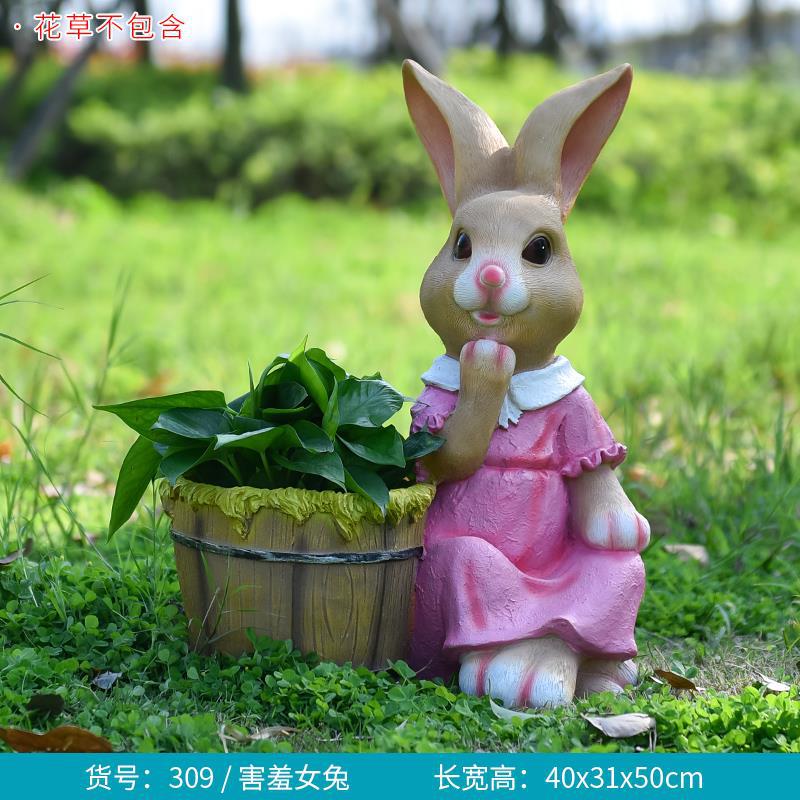 Large Creative Resin Cartoon Statue Rabbit Planter for Garden & Courtyard, Succulent Pot, Outdoor Landscape Decor