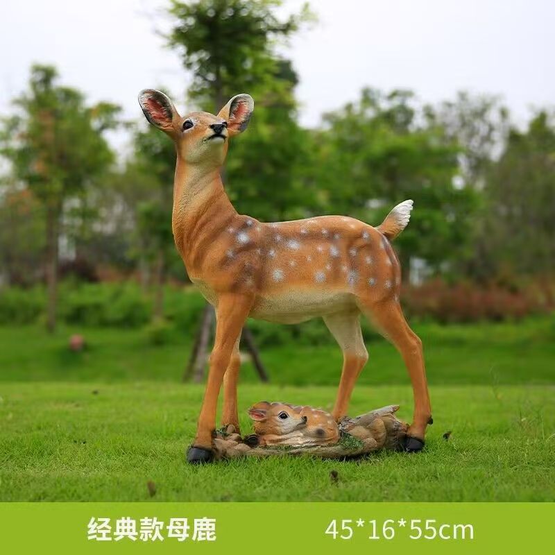 Outdoor Fiberglass Sika Deer Sculpture, Life-size Resin Deer Statue for Garden, Courtyard, Villa Landscape Ornament