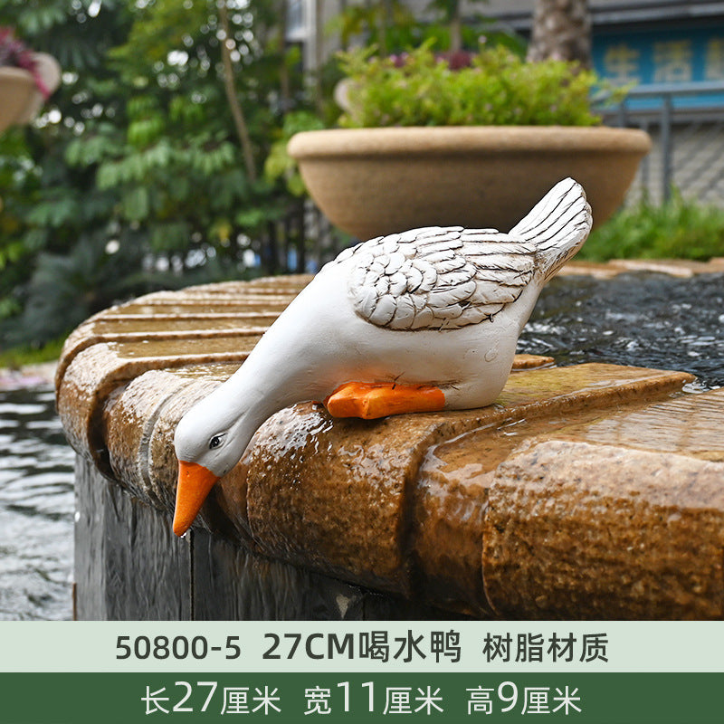 Realistic Animal Duck Statues Drinking Water, Outdoor Ornaments for Garden, Courtyard, Rockery, Fish Pond, Landscape Landscaping Decoration