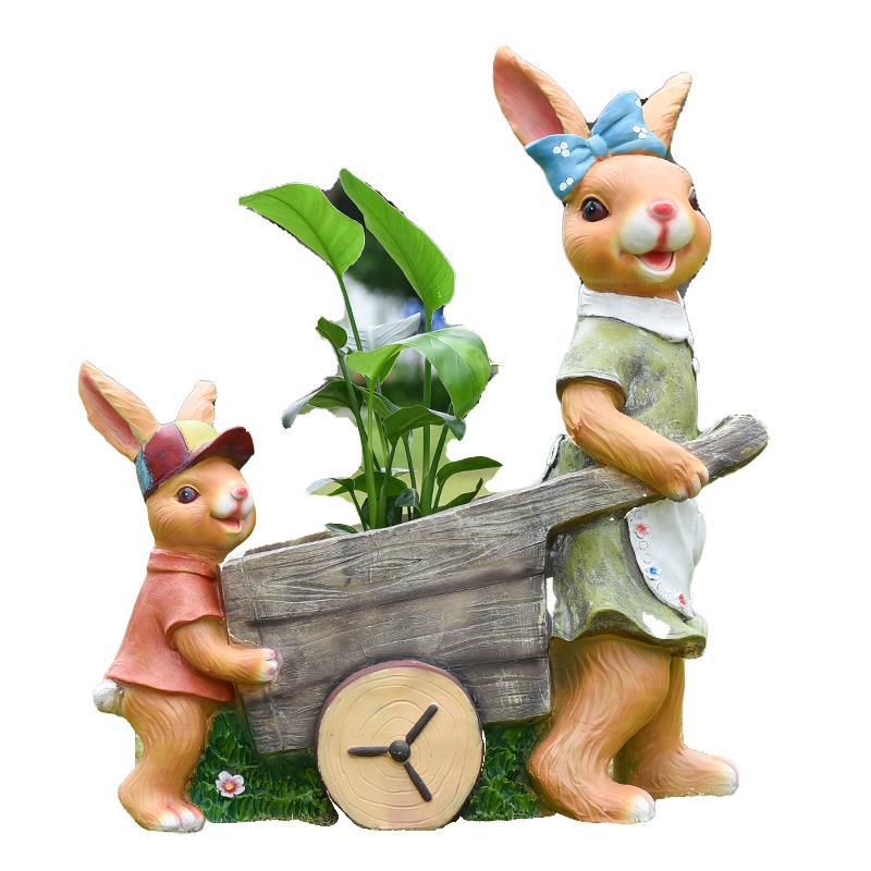 Large Creative Resin Cartoon Statue Rabbit Planter for Garden & Courtyard, Succulent Pot, Outdoor Landscape Decor