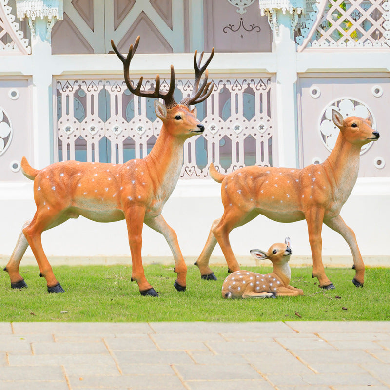Outdoor Fiberglass Sika Deer Sculpture, Life-size Resin Deer Statue for Garden, Courtyard, Villa Landscape Ornament
